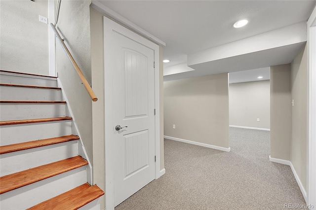 4268 S Delaware St, Englewood, CO 80110 - staircase with recessed lighting and carpet flooring