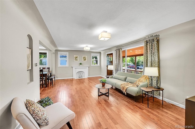 4268 S Delaware St, Englewood, CO 80110 - living room with light wood-type flooring, plenty of natural light, and arched walkways