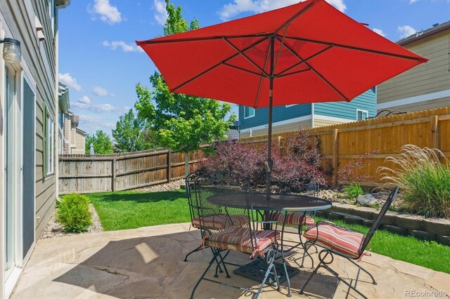 7342 S Mobile St, Aurora, CO 80016 - fenced backyard with a patio area and outdoor dining area