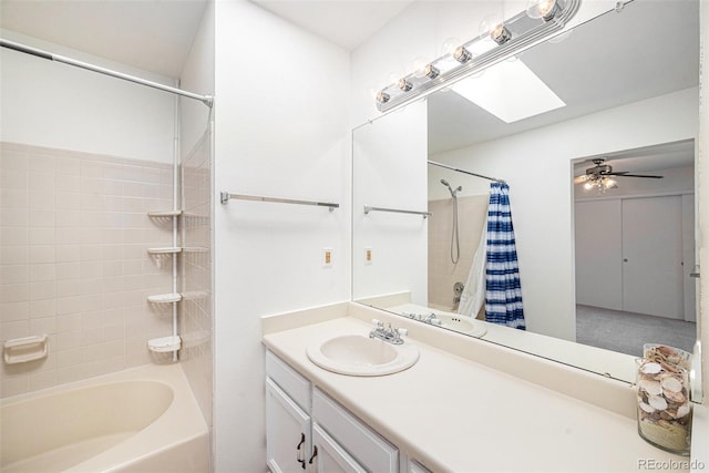 1756 S Quintero Way, Aurora, CO 80017 - bathroom with shower / bathtub combination with curtain, a skylight, and vanity