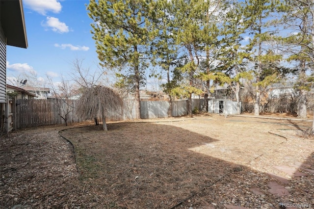 view of yard featuring a storage unit