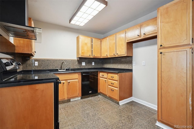 kitchen with sink, backsplash, and black appliances