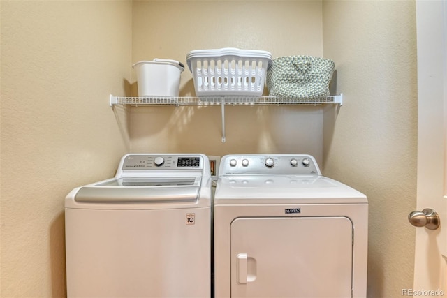 3470 Daydreamer Dr, Colorado Springs, CO 80908 - laundry area with washer and dryer and a textured wall