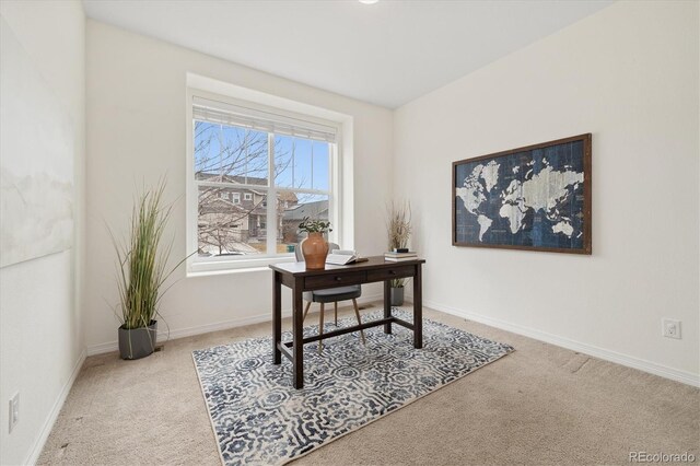 office area featuring carpet flooring and baseboards