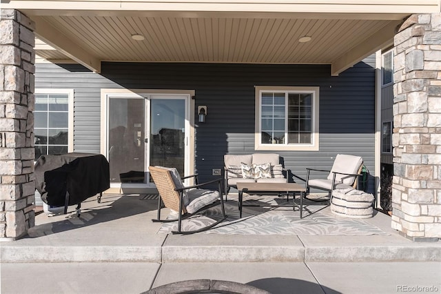 view of patio / terrace featuring an outdoor hangout area and grilling area