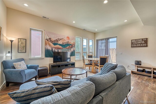 728 Oak St Unit F, Salida, CO 81201 - living area featuring recessed lighting, wood finished floors, and baseboards
