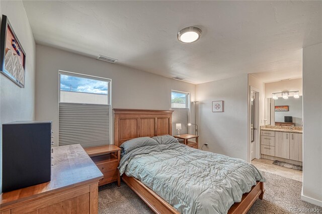 728 Oak St Unit F, Salida, CO 81201 - bedroom with light carpet and ensuite bathroom