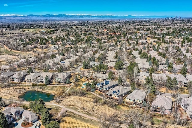 32 Silver Fox Cir, Greenwood Village, CO 80121 - aerial view of property and surrounding area featuring nearby suburban area and a water and mountain view