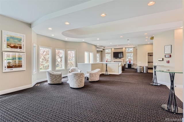 32 Silver Fox Cir, Greenwood Village, CO 80121 - living area featuring dark colored carpet, recessed lighting, and baseboards