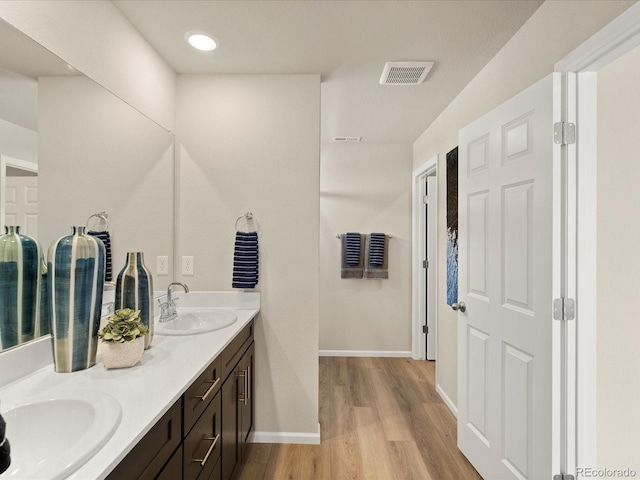 20802 E 66th Ave, Aurora, CO 80019 - full bathroom with wood finished floors, double vanity, and baseboards