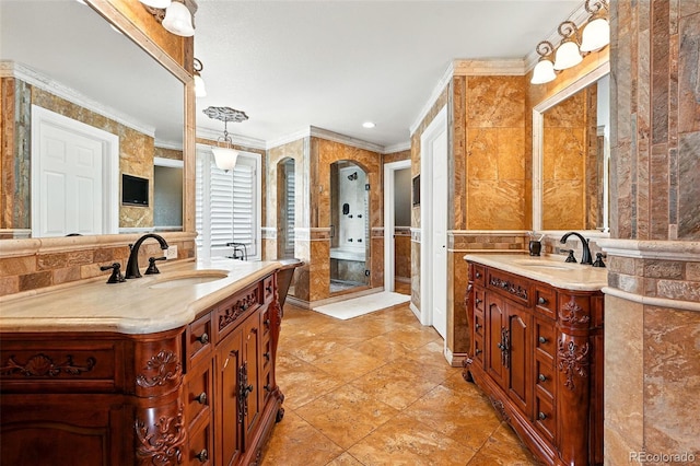 7809 S Coolidge Way, Aurora, CO 80016 - full bath featuring two vanities and ornamental molding