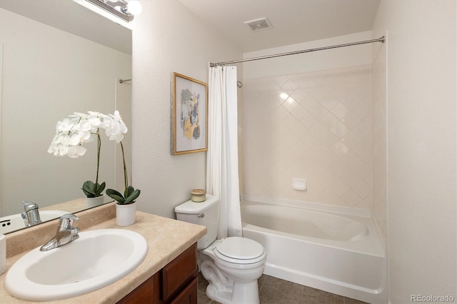 805 Summer Hawk Dr Unit 100, Longmont, CO 80504 - bathroom with vanity, shower / bath combination with curtain, toilet, and tile patterned floors