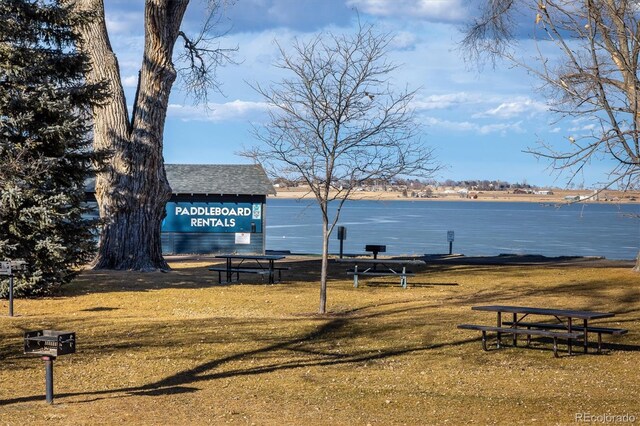 805 Summer Hawk Dr Unit 100, Longmont, CO 80504 - view of home's community with a water view and a lawn