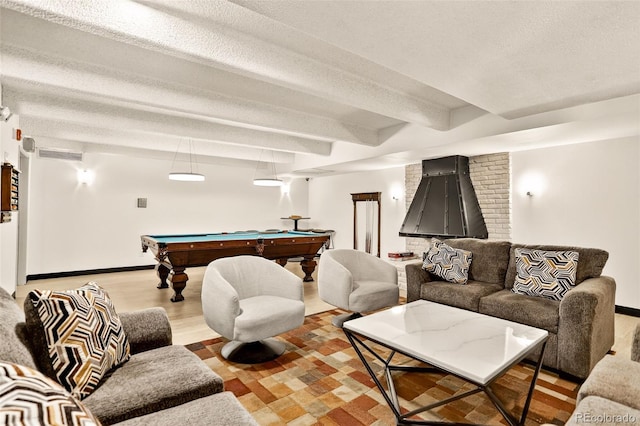 1365 Columbine St Unit 403, Denver, CO 80206 - rec room with billiards, a textured ceiling, and beamed ceiling