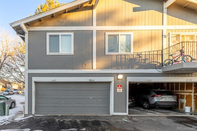 exterior space featuring a garage