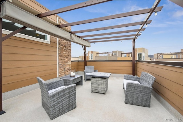 view of patio with a pergola and an outdoor hangout area