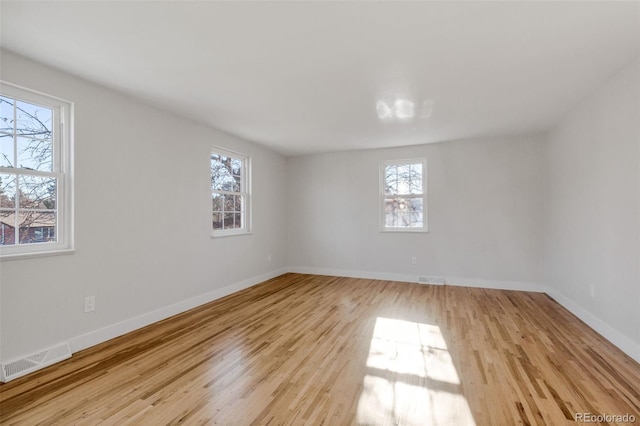 spare room featuring a healthy amount of sunlight and light wood-type flooring