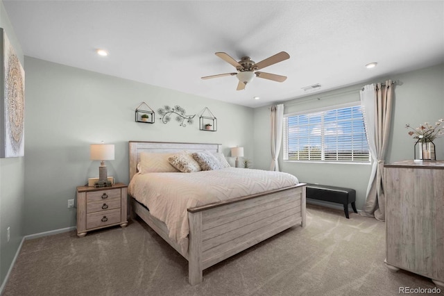 119 Jackson Dr, Erie, CO 80516 - carpeted bedroom featuring baseboards, visible vents, recessed lighting, and ceiling fan