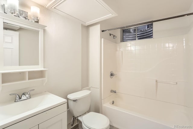 full bathroom featuring vanity, toilet, and shower / washtub combination