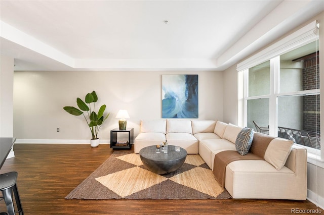 2240 N Clay St Unit 309, Denver, CO 80211 - living room featuring wood finished floors and a tray ceiling
