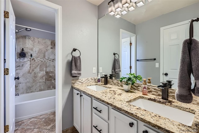 11321 Mesa Verde Pl, Parker, CO 80138 - full bathroom featuring double vanity, tile patterned flooring, and shower / tub combination