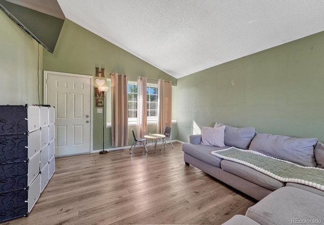 3730 Hazelwood Ct, Colorado Springs, CO 80918 - living area with a textured ceiling, wood finished floors, and high vaulted ceiling