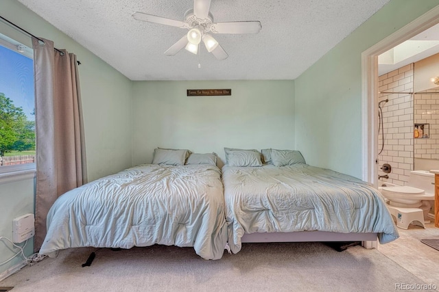 3730 Hazelwood Ct, Colorado Springs, CO 80918 - bedroom featuring a textured ceiling, carpet, ensuite bath, and a ceiling fan