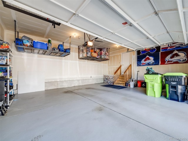garage with a garage door opener