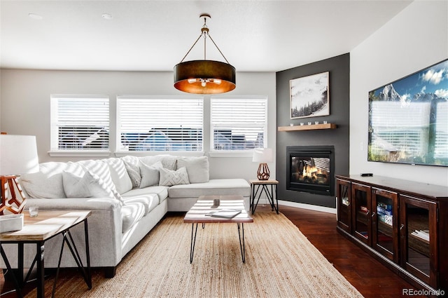 living room featuring dark hardwood / wood-style floors