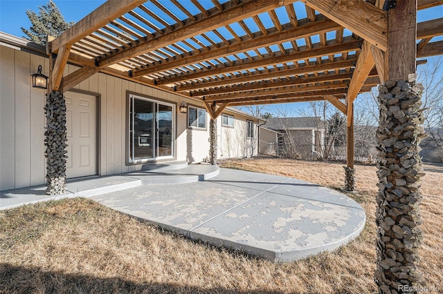 view of patio / terrace featuring fence and a pergola