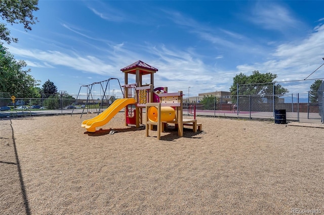 community jungle gym with fence