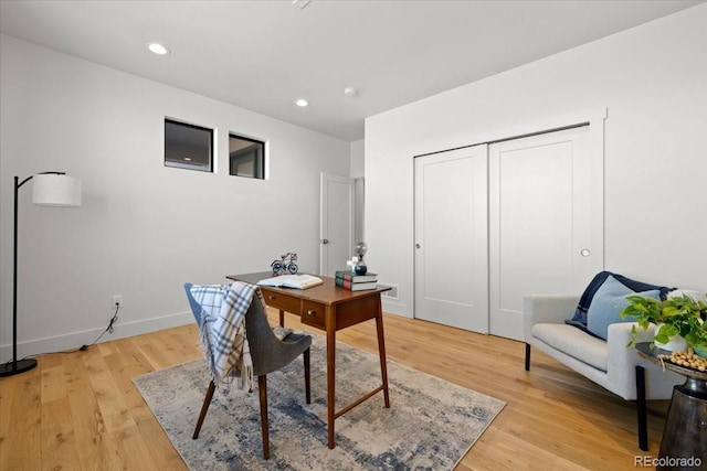 home office featuring light wood-type flooring