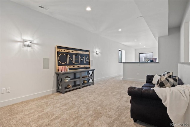 living room featuring light colored carpet