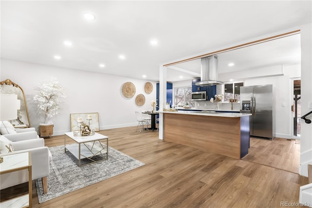 living room featuring light wood-type flooring