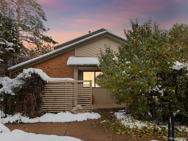 view of snow covered exterior