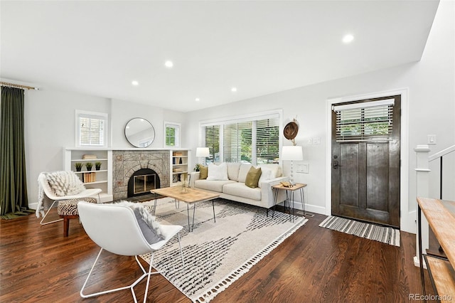 474 S Vine St, Denver, CO 80209 - living room with wood finished floors, plenty of natural light, recessed lighting, and a glass covered fireplace