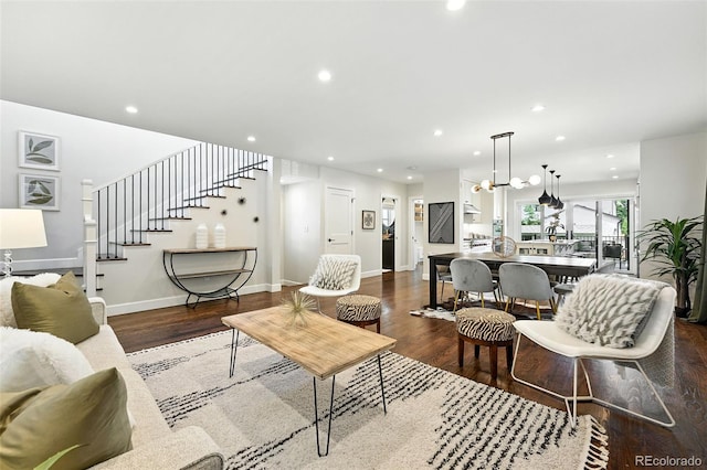 474 S Vine St, Denver, CO 80209 - living room with stairs, wood finished floors, and recessed lighting