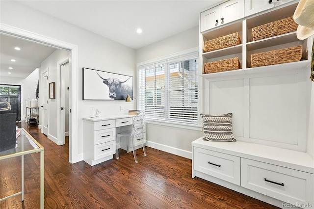 474 S Vine St, Denver, CO 80209 - office space featuring dark wood-style flooring, recessed lighting, and built in desk
