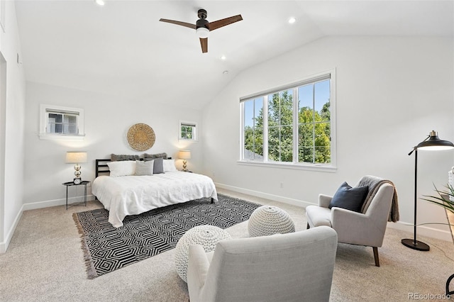 474 S Vine St, Denver, CO 80209 - carpeted bedroom featuring lofted ceiling, recessed lighting, and a ceiling fan