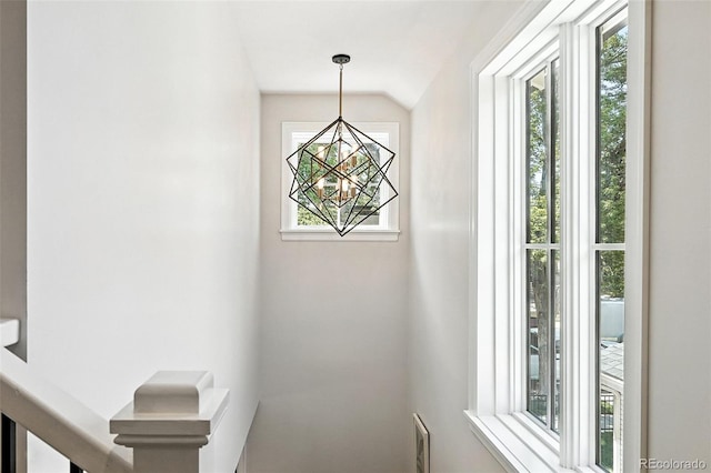 474 S Vine St, Denver, CO 80209 - stairway featuring a chandelier and vaulted ceiling