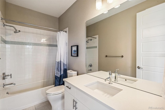 9244 E 37th Ave, Denver, CO 80238 - full bath featuring vanity, shower / bath combo, and tile patterned flooring