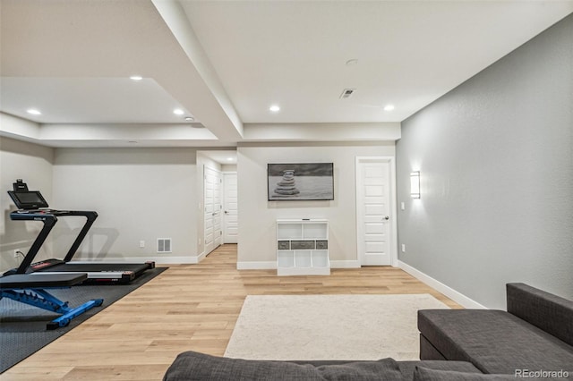 9244 E 37th Ave, Denver, CO 80238 - workout room featuring light wood-style flooring and recessed lighting