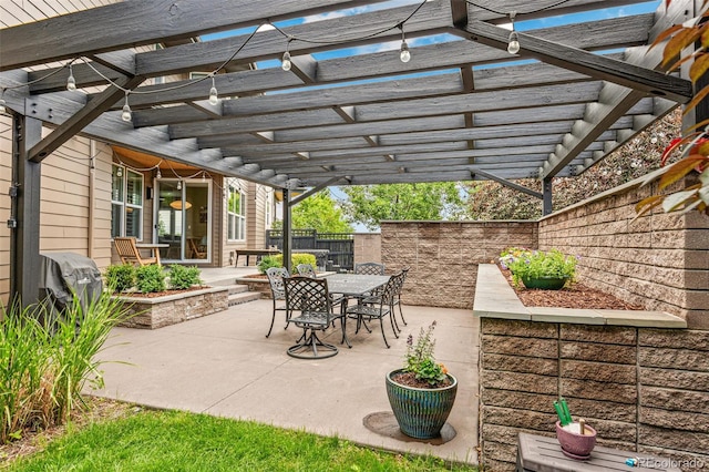 9244 E 37th Ave, Denver, CO 80238 - fenced backyard with a patio, outdoor dining area, and a pergola