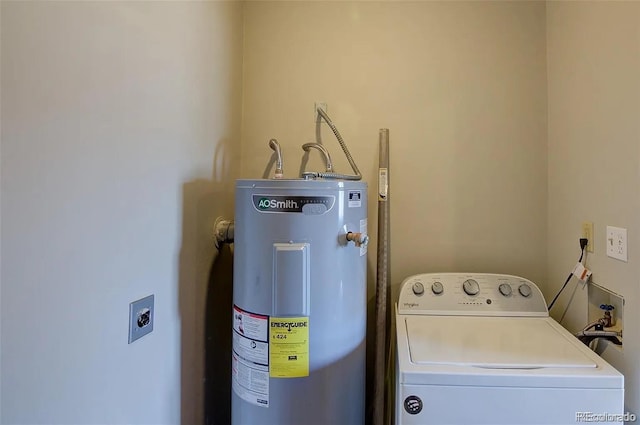 clothes washing area with electric water heater and washer / clothes dryer