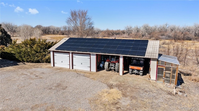 detached garage with solar panels