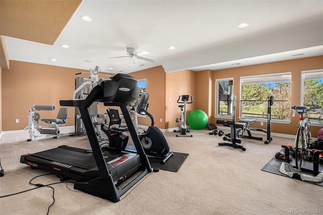 11065 W Rockland Dr, Littleton, CO 80127 - workout room featuring baseboards, carpet floors, recessed lighting, and ceiling fan
