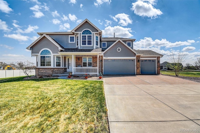 16680 Stroilway St, Hudson, CO 80642 - traditional-style house featuring a porch, an attached garage, brick siding, driveway, and roof with shingles