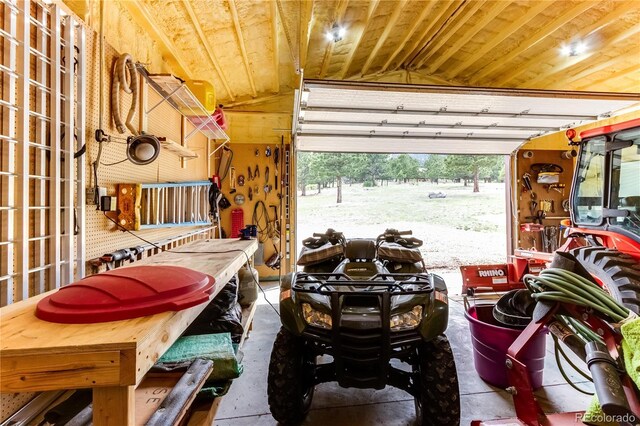 62 Rubel Cir, Westcliffe, CO 81252 - garage featuring wood ceiling