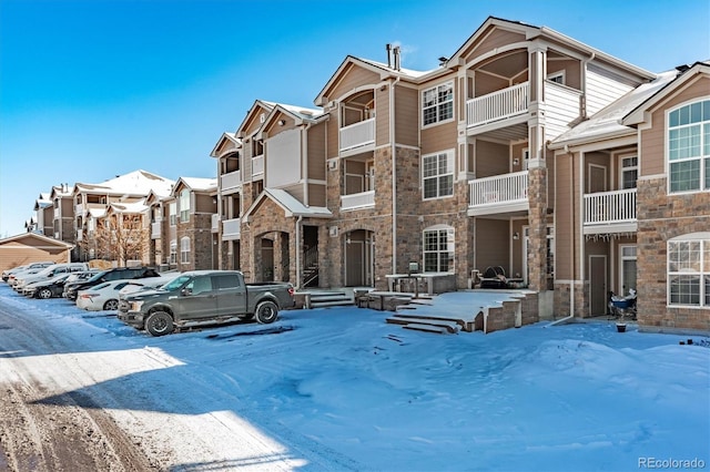 view of snow covered building