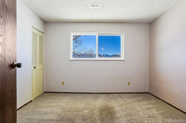 carpeted spare room with a textured ceiling